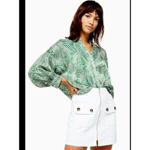 Topshop Green Printed Blouse Size 8